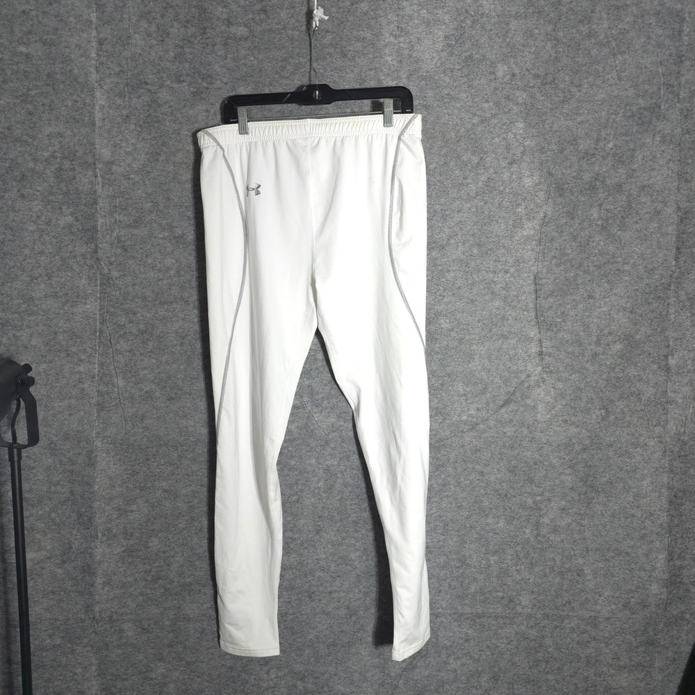 Under Armour ColdGear Leggings Mens XL White Base Layer Fitted Stretch Tights